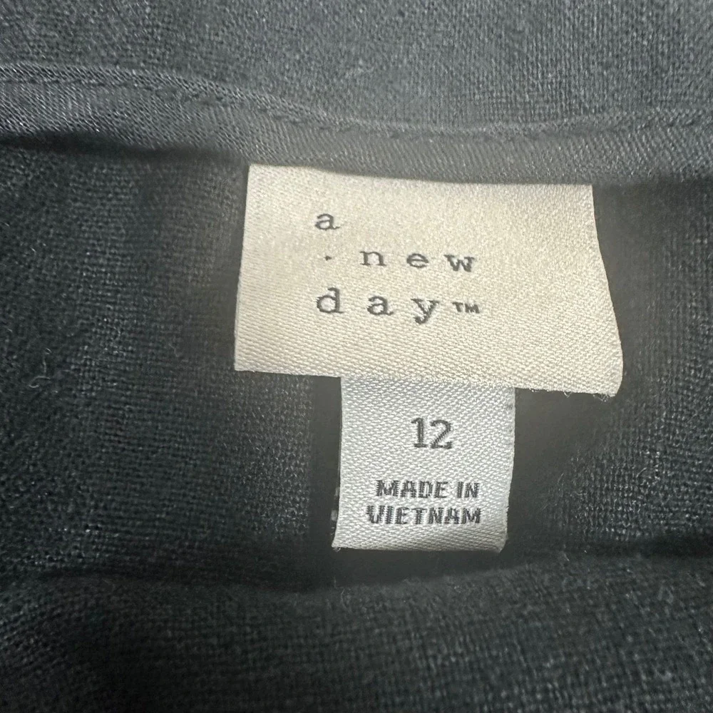 A New Day Black Linen Blend Mini Skirt - SIZE 12 Summer Minimalist Faux Pockets - Picture 4 of 5